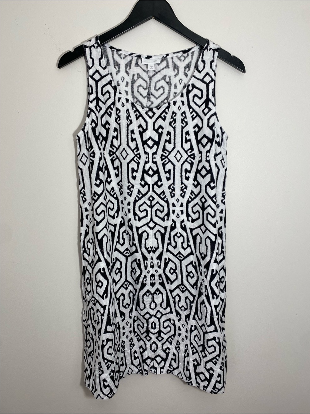 J. Jill Black and White Abstract Linen-Blend Dress Petite Small